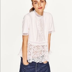 ZARA - White Lace Peplum -NWOT